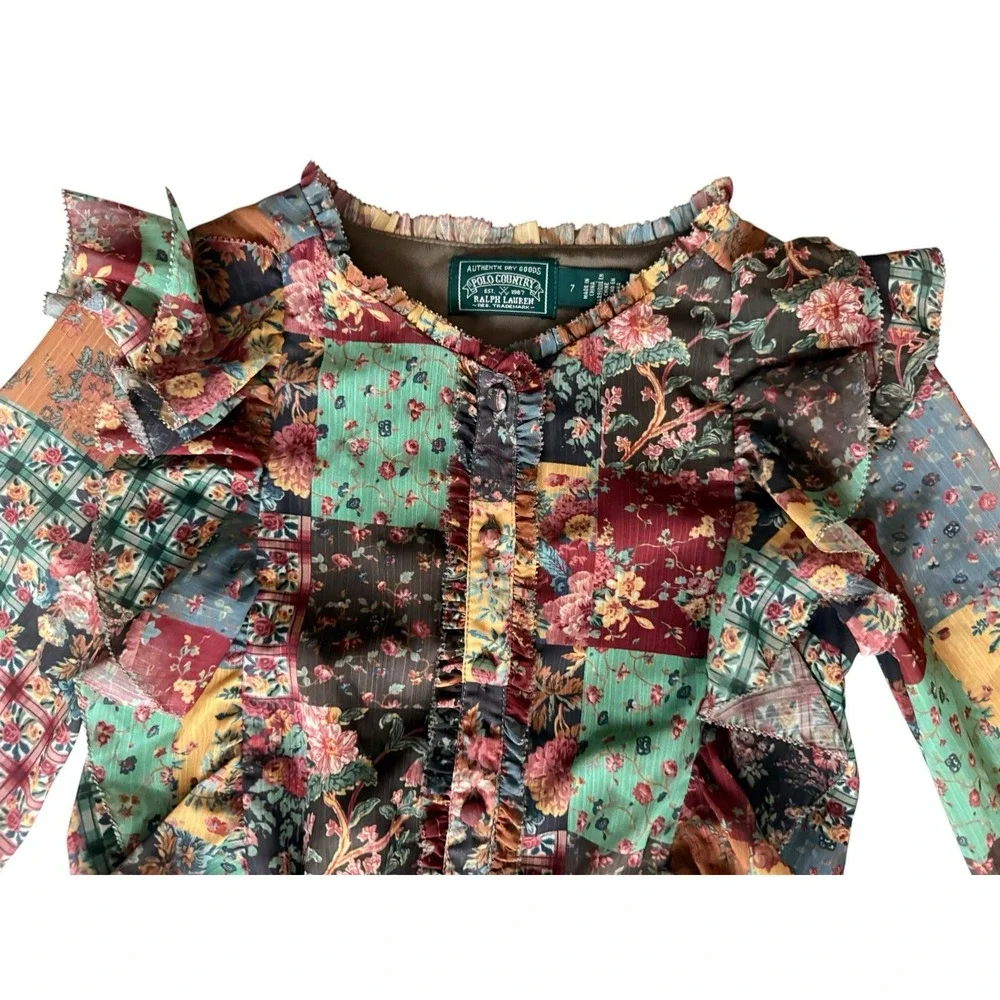 POLO COUNTRY Ralph Lauren Girls Dress 7 Patrick Floral Ruffle Boho Prairie
